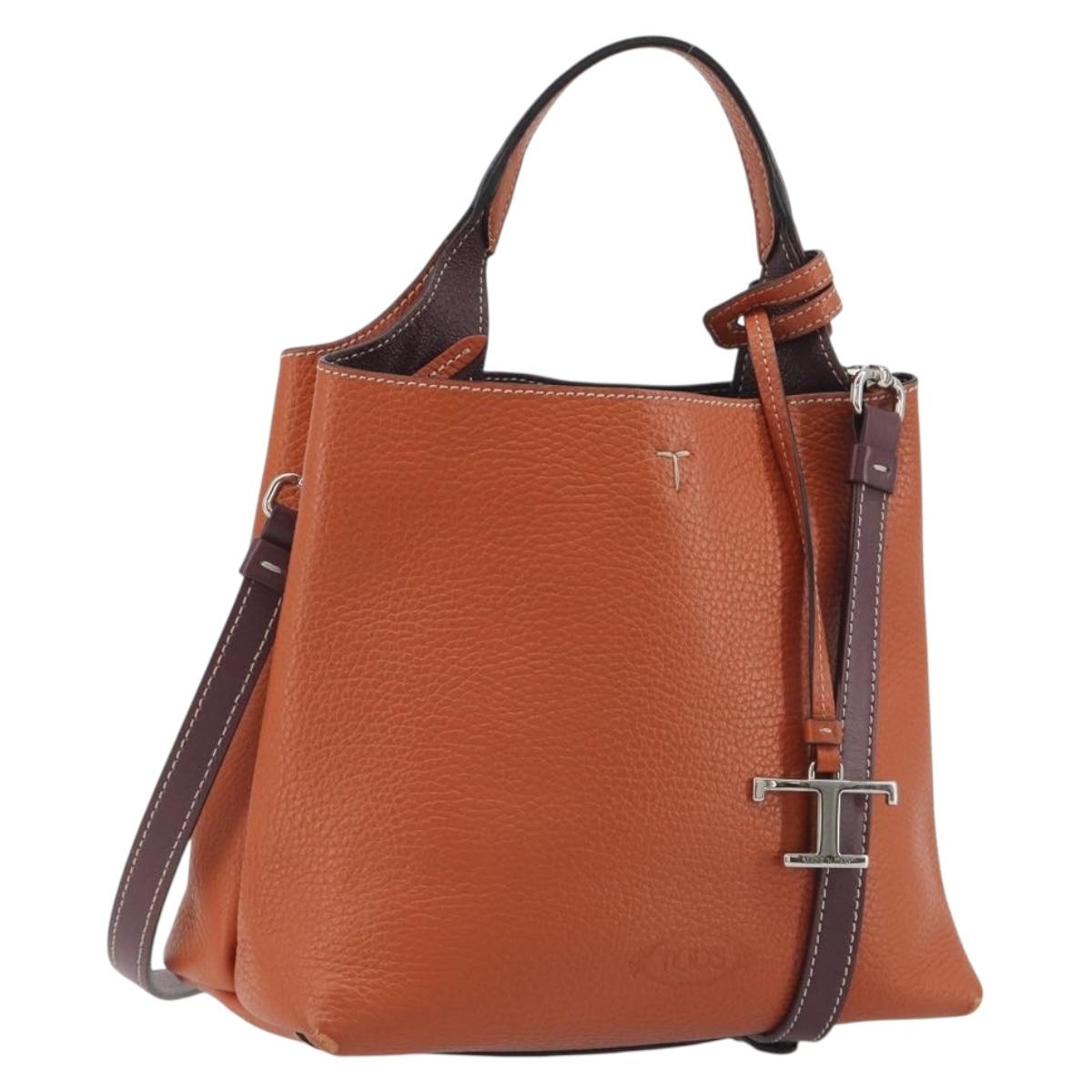TOD'S Hand Bag Leather 2way Orange Silver Auth 192540V