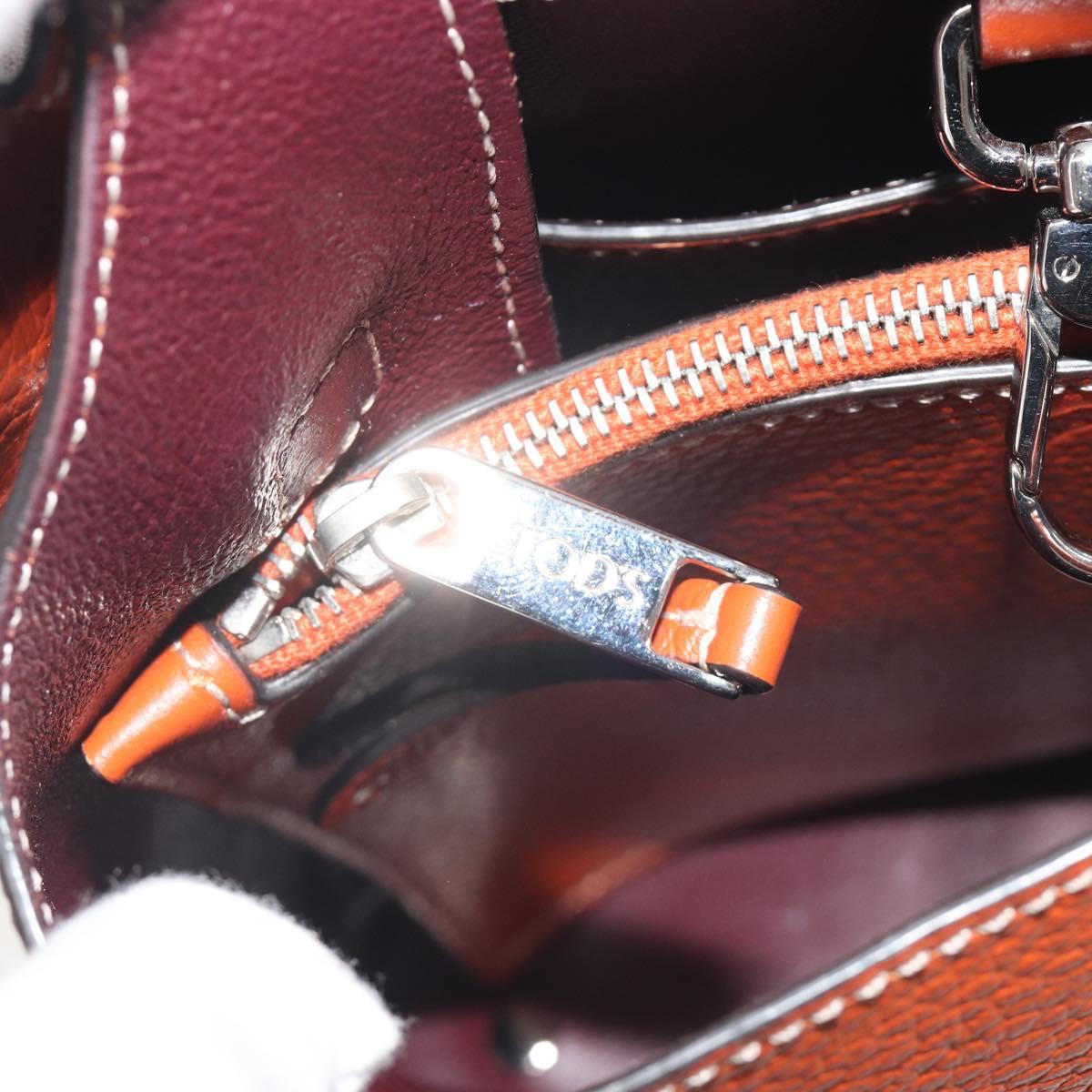 TOD'S Hand Bag Leather 2way Orange Silver Auth 192540V