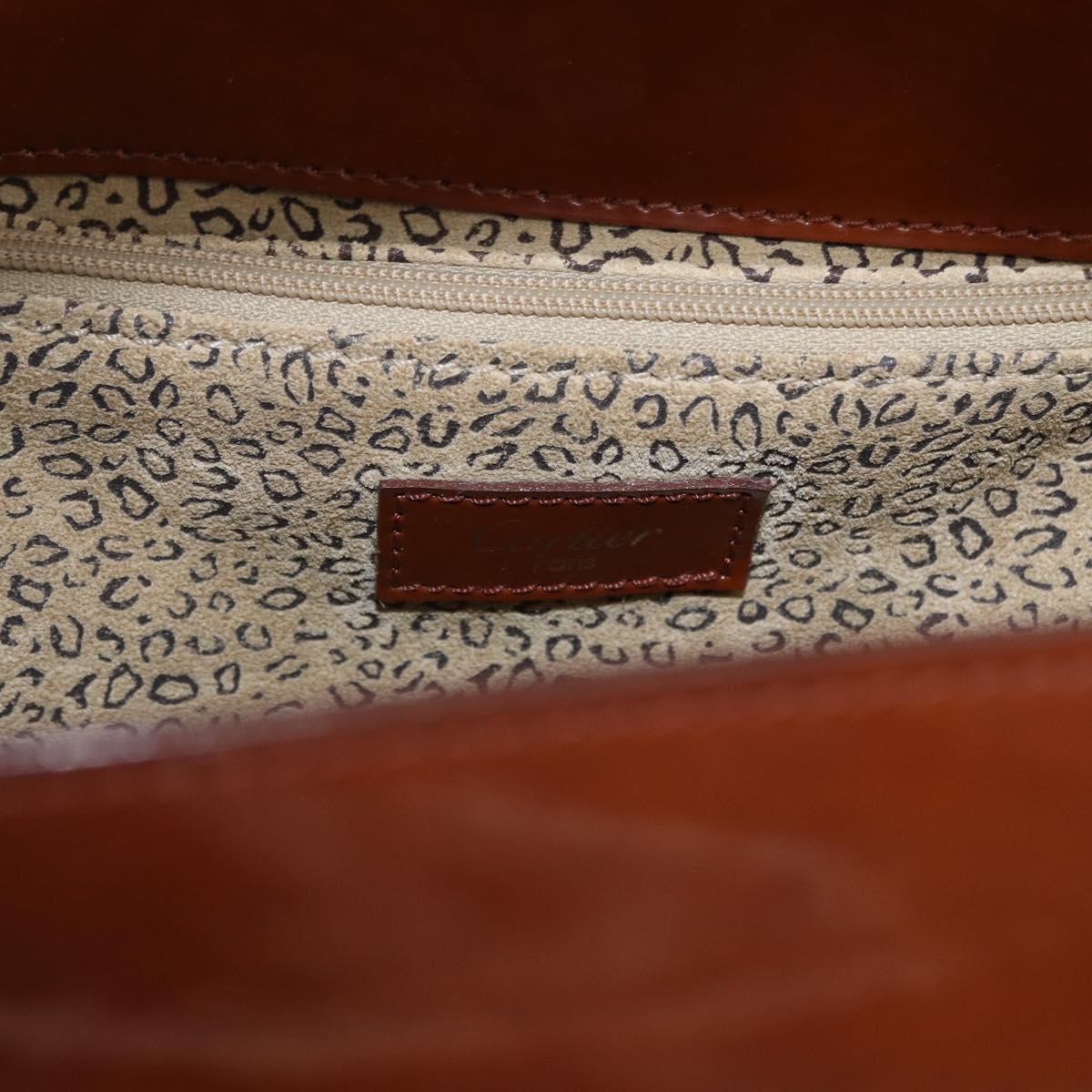 CARTIER PANTHERE Hand Bag Patent Leather Brown Silver Auth 192541