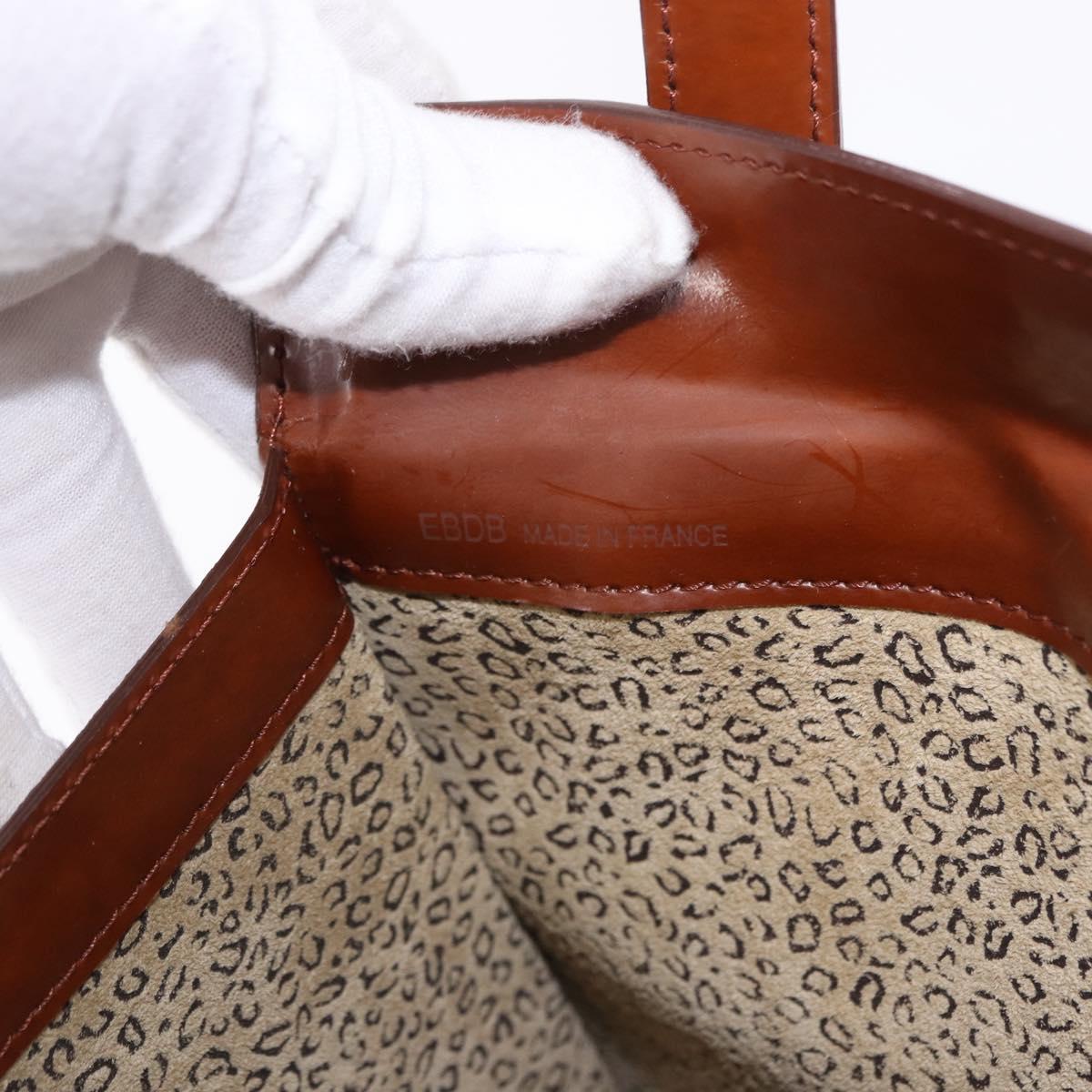 CARTIER PANTHERE Hand Bag Patent Leather Brown Silver Auth 192541