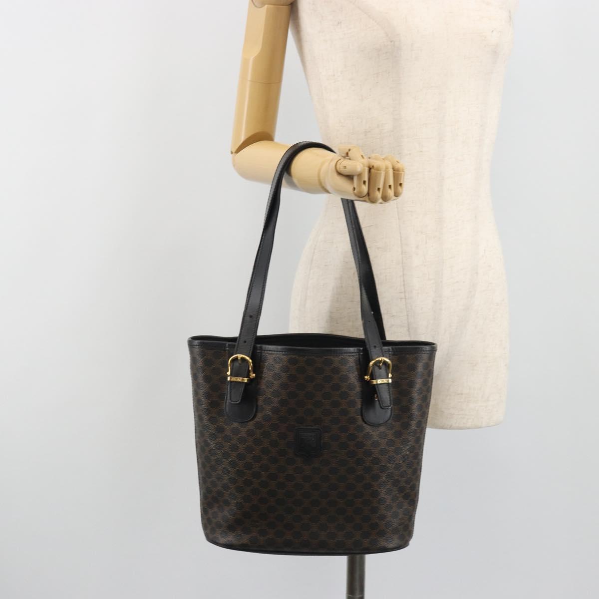 CELINE Macadam Canvas Tote Bag PVC Leather Black Gold Auth 192542A