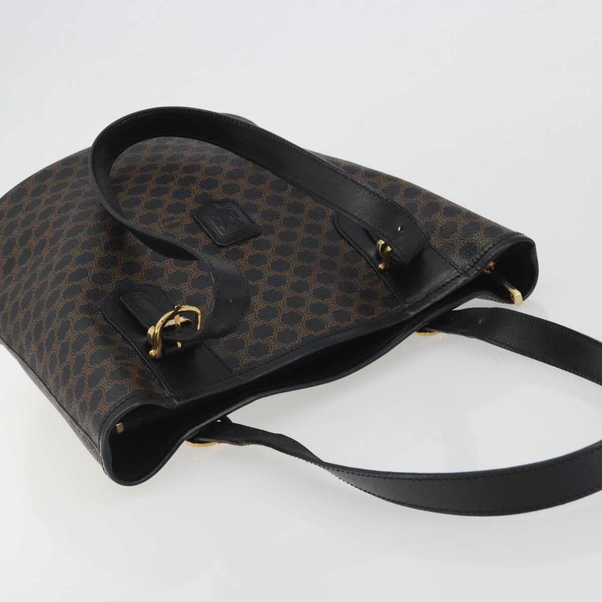 CELINE Macadam Canvas Tote Bag PVC Leather Black Gold Auth 192542A