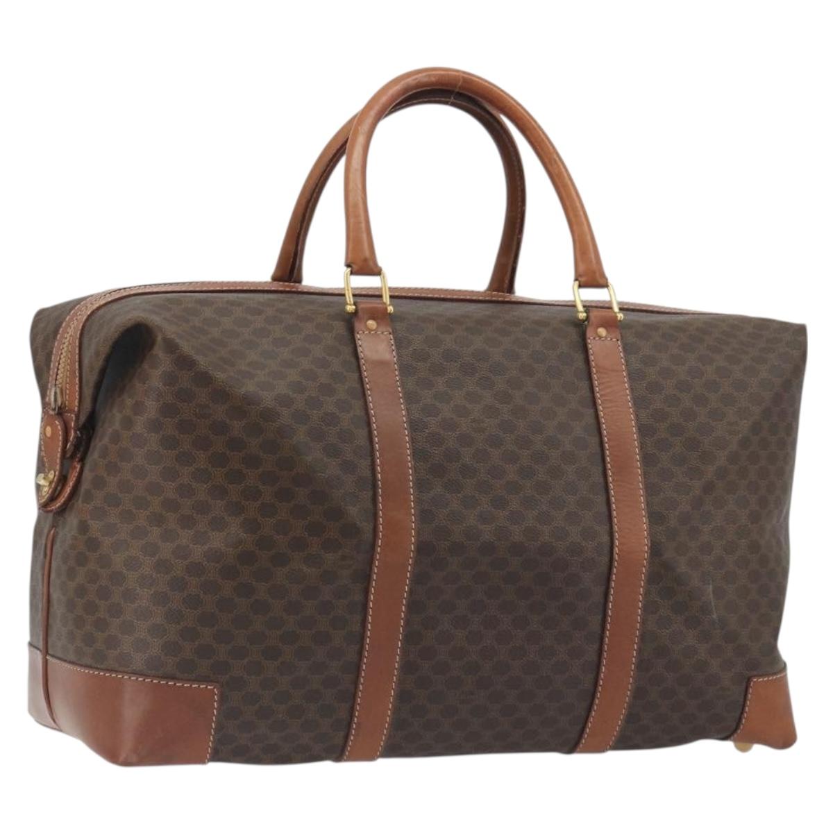 CELINE Macadam Canvas Boston Bag PVC Leather Brown Gold Auth 192543
