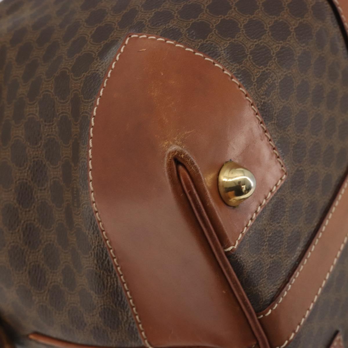 CELINE Macadam Canvas Boston Bag PVC Leather Brown Gold Auth 192543