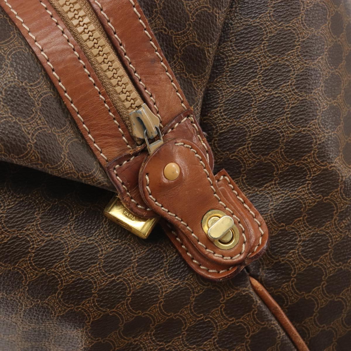CELINE Macadam Canvas Boston Bag PVC Leather Brown Gold Auth 192543