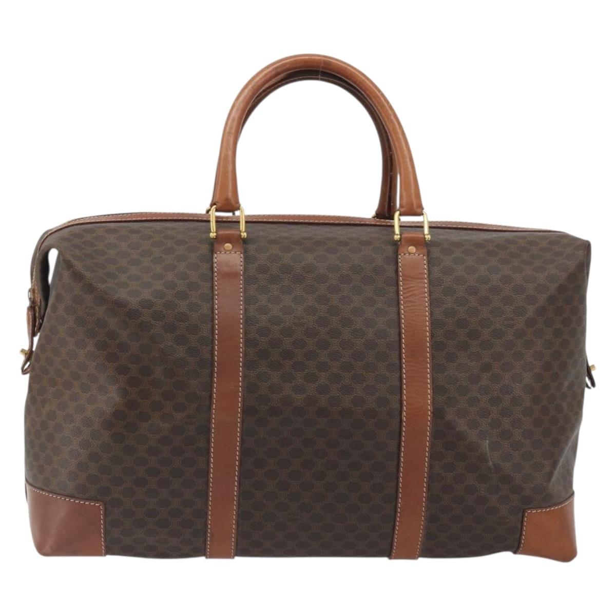 CELINE Macadam Canvas Boston Bag PVC Leather Brown Gold Auth 192543