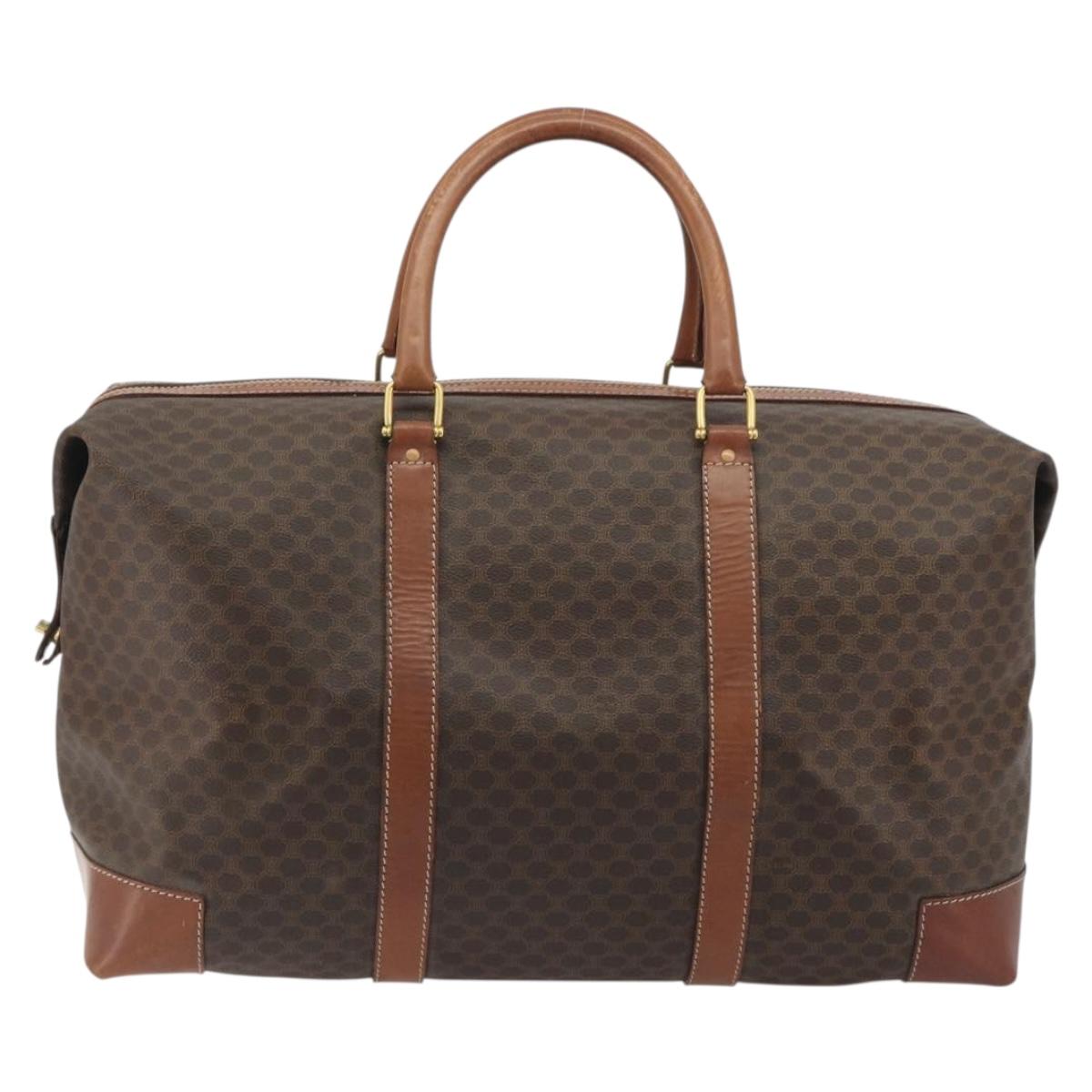 CELINE Macadam Canvas Boston Bag PVC Leather Brown Gold Auth 192543