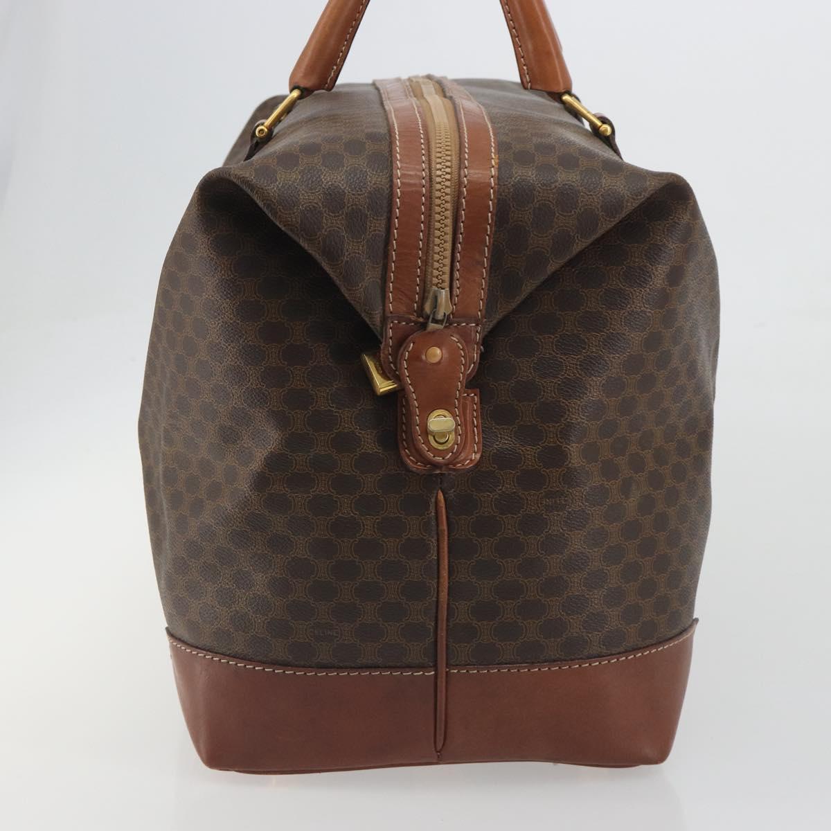 CELINE Macadam Canvas Boston Bag PVC Leather Brown Gold Auth 192543