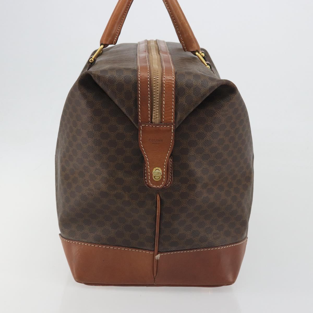 CELINE Macadam Canvas Boston Bag PVC Leather Brown Gold Auth 192543