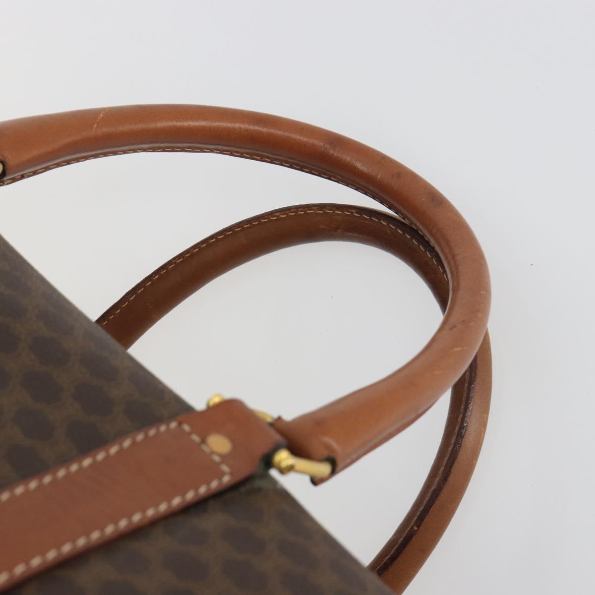 CELINE Macadam Canvas Boston Bag PVC Leather Brown Gold Auth 192543