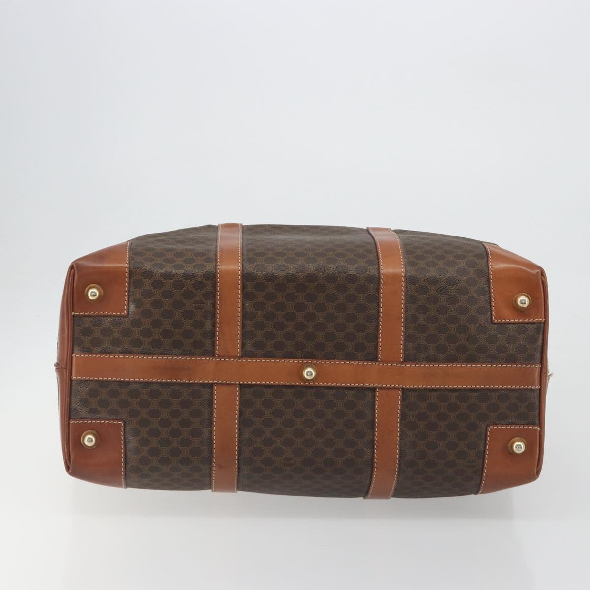 CELINE Macadam Canvas Boston Bag PVC Leather Brown Gold Auth 192543