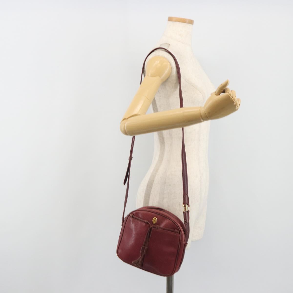 LOEWE Anagram Shoulder Bag Leather Bordeaux Gold Auth 192544