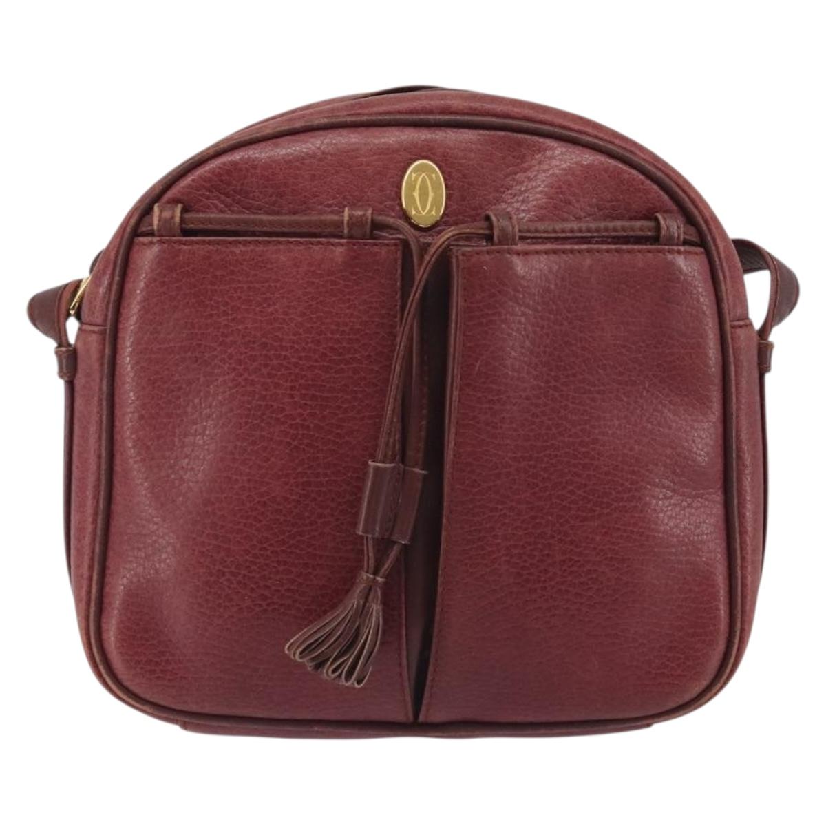 LOEWE Anagram Shoulder Bag Leather Bordeaux Gold Auth 192544