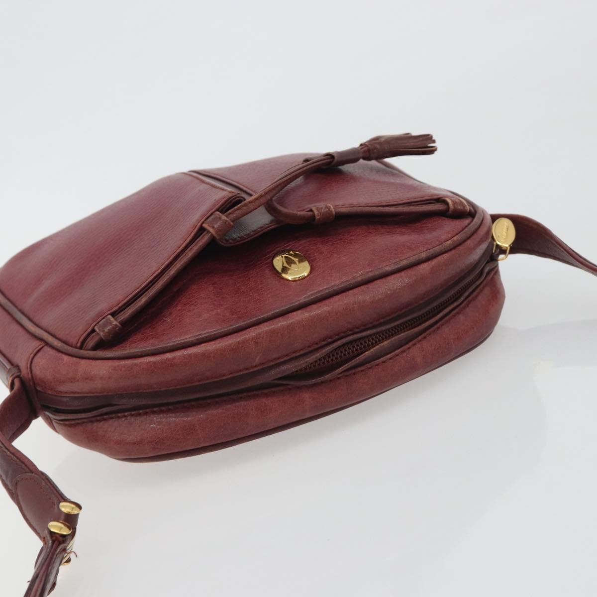 LOEWE Anagram Shoulder Bag Leather Bordeaux Gold Auth 192544