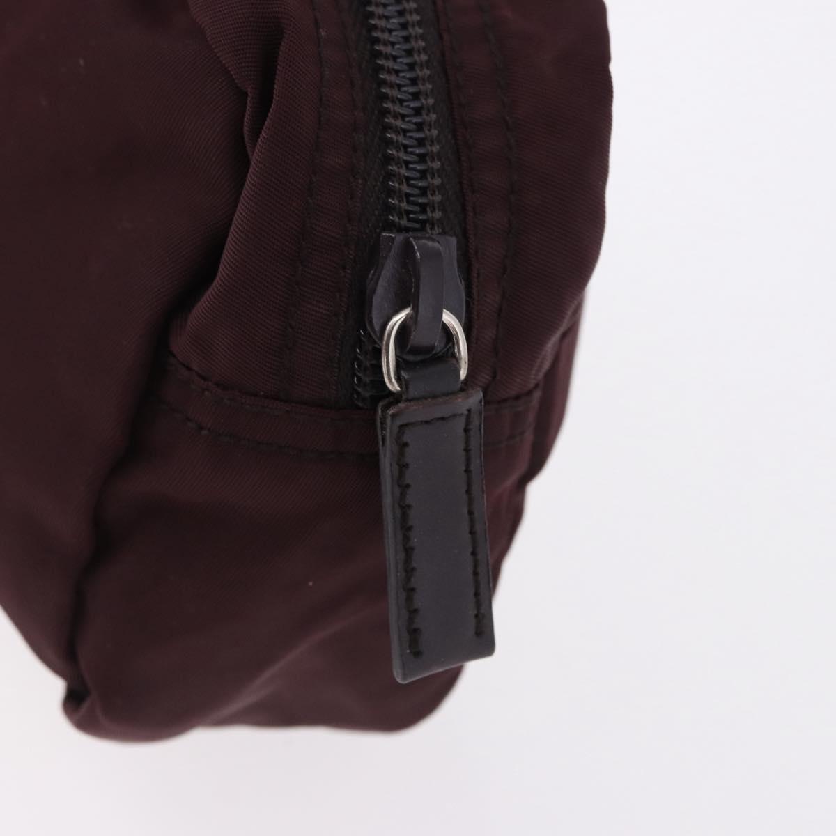 PRADA Pouch Nylon Bordeaux Silver Auth 192546A