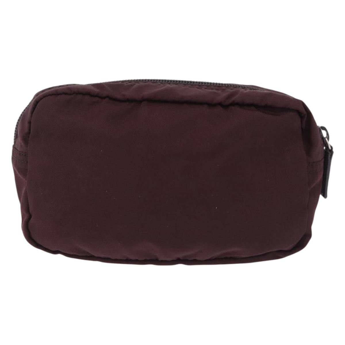 PRADA Pouch Nylon Bordeaux Silver Auth 192546A