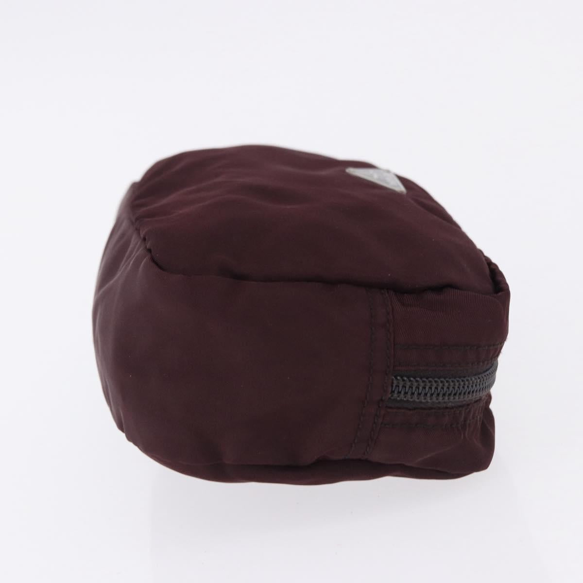 PRADA Pouch Nylon Bordeaux Silver Auth 192546A