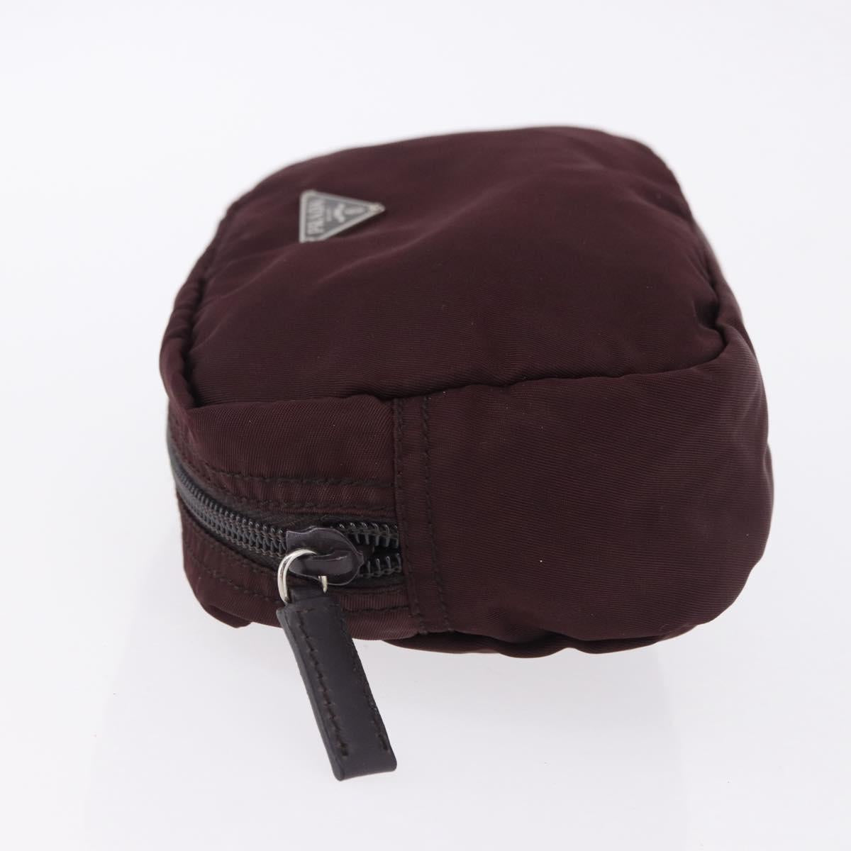 PRADA Pouch Nylon Bordeaux Silver Auth 192546A
