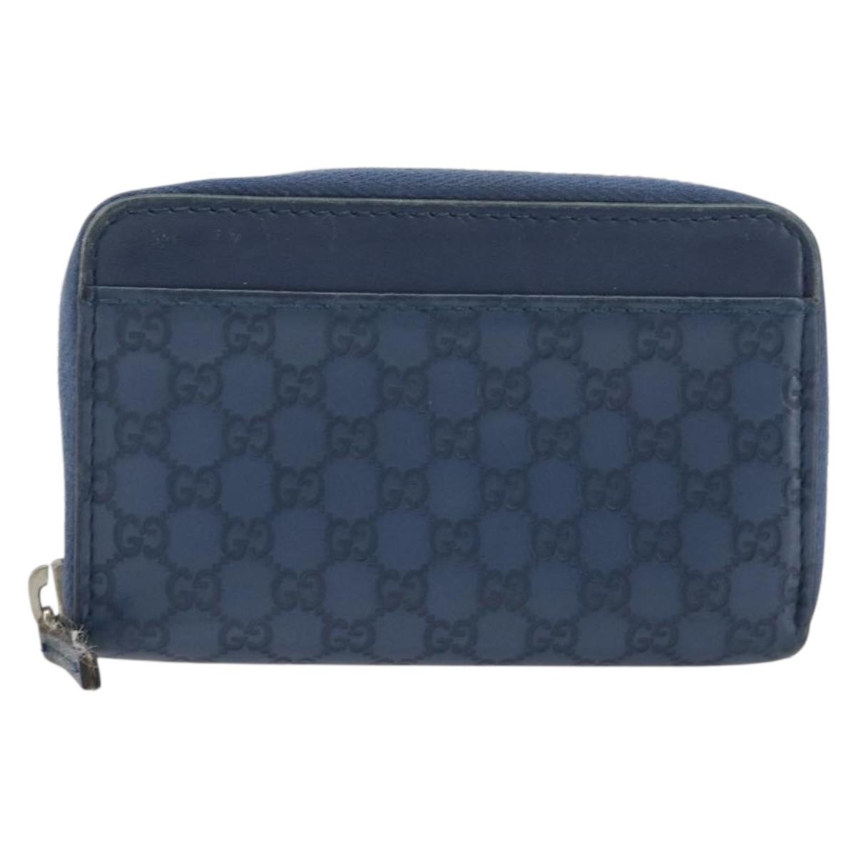 GUCCI GG Canvas Guccissima Coin Purse Leather Navy Silver 256810 Auth 192547