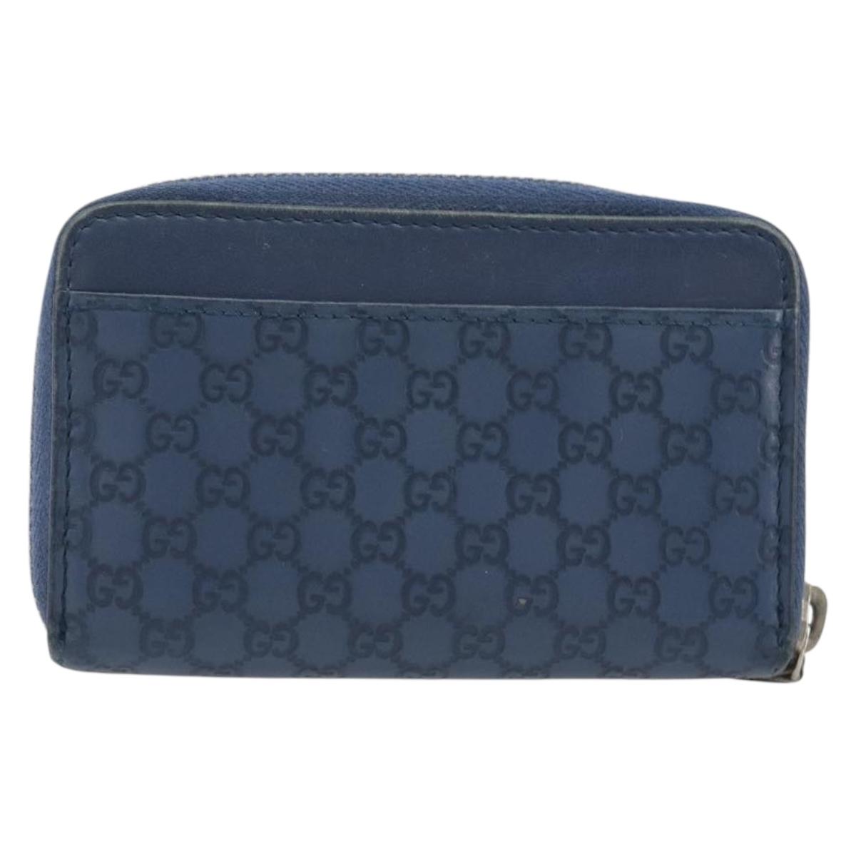 GUCCI GG Canvas Guccissima Coin Purse Leather Navy Silver 256810 Auth 192547