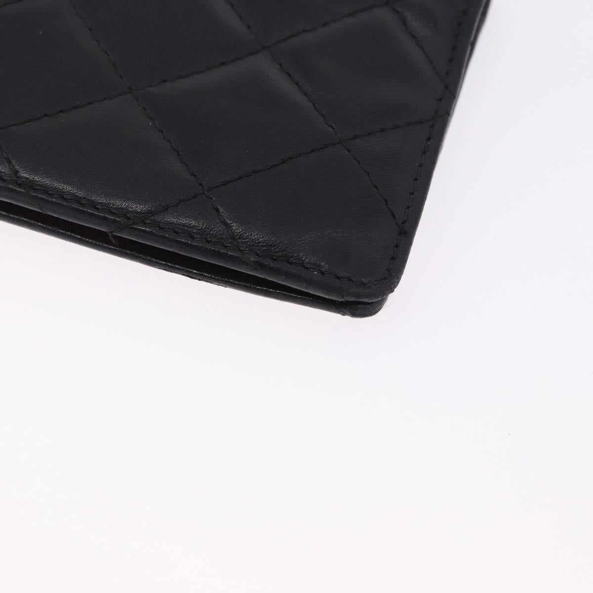 CHANEL Cambon Line Long Wallet Lamb Skin Black CC Auth 192549