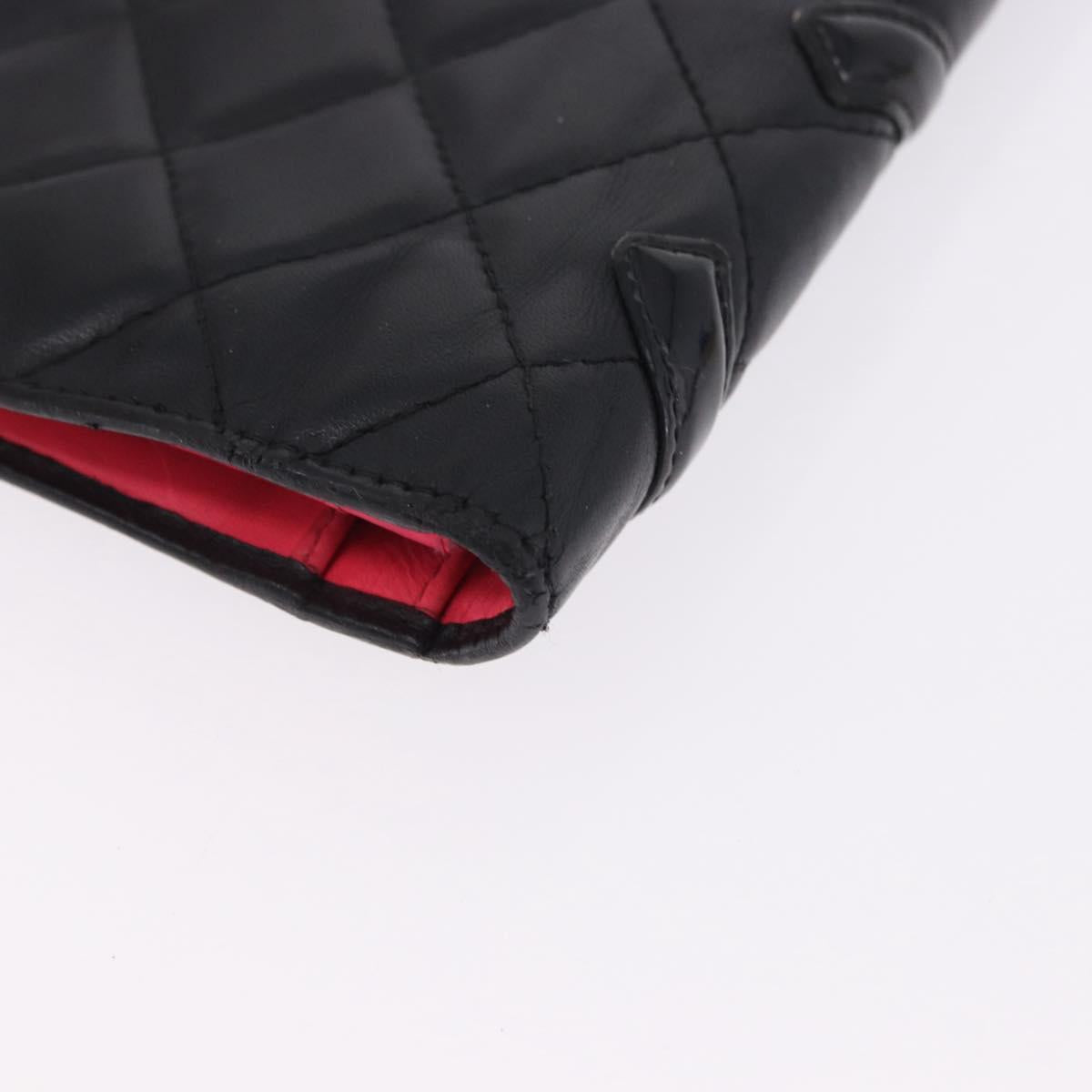 CHANEL Cambon Line Long Wallet Lamb Skin Black CC Auth 192549
