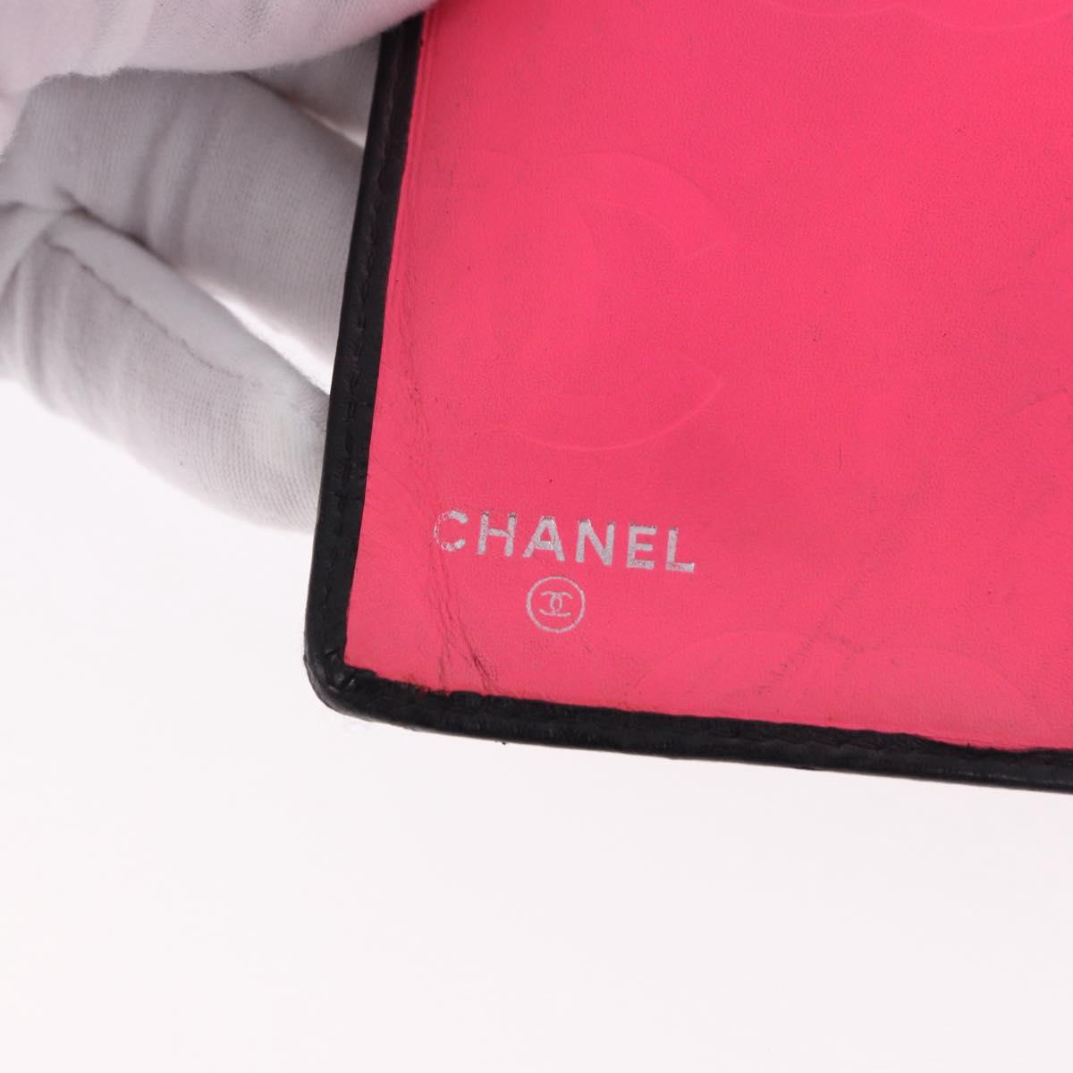 CHANEL Cambon Line Long Wallet Lamb Skin Black CC Auth 192549