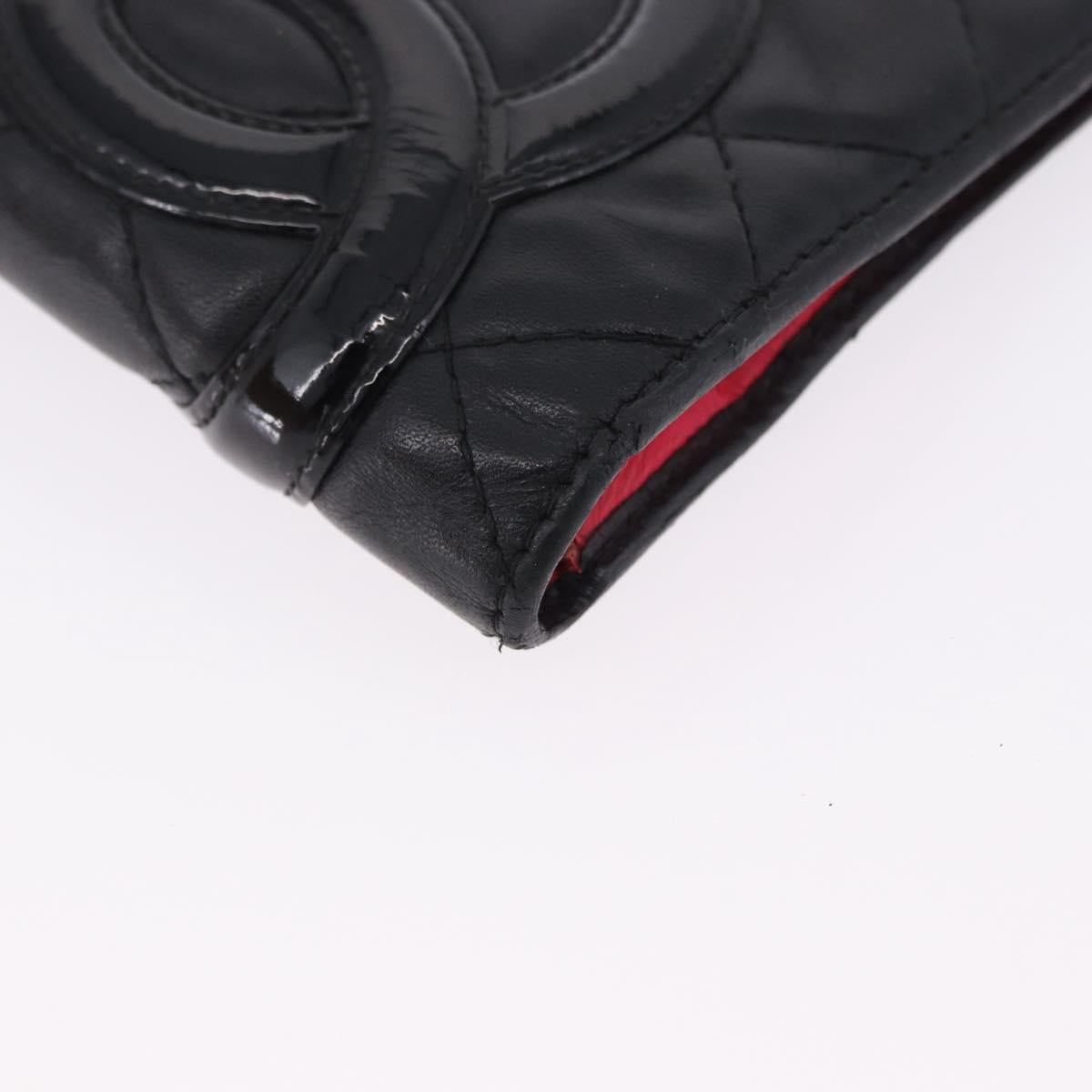 CHANEL Cambon Line Long Wallet Lamb Skin Black CC Auth 192549