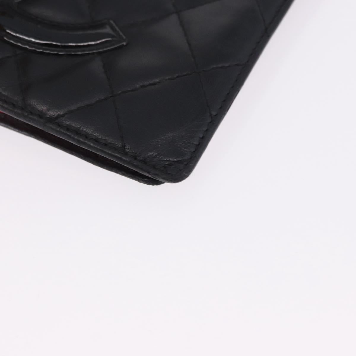 CHANEL Cambon Line Long Wallet Lamb Skin Black CC Auth 192549