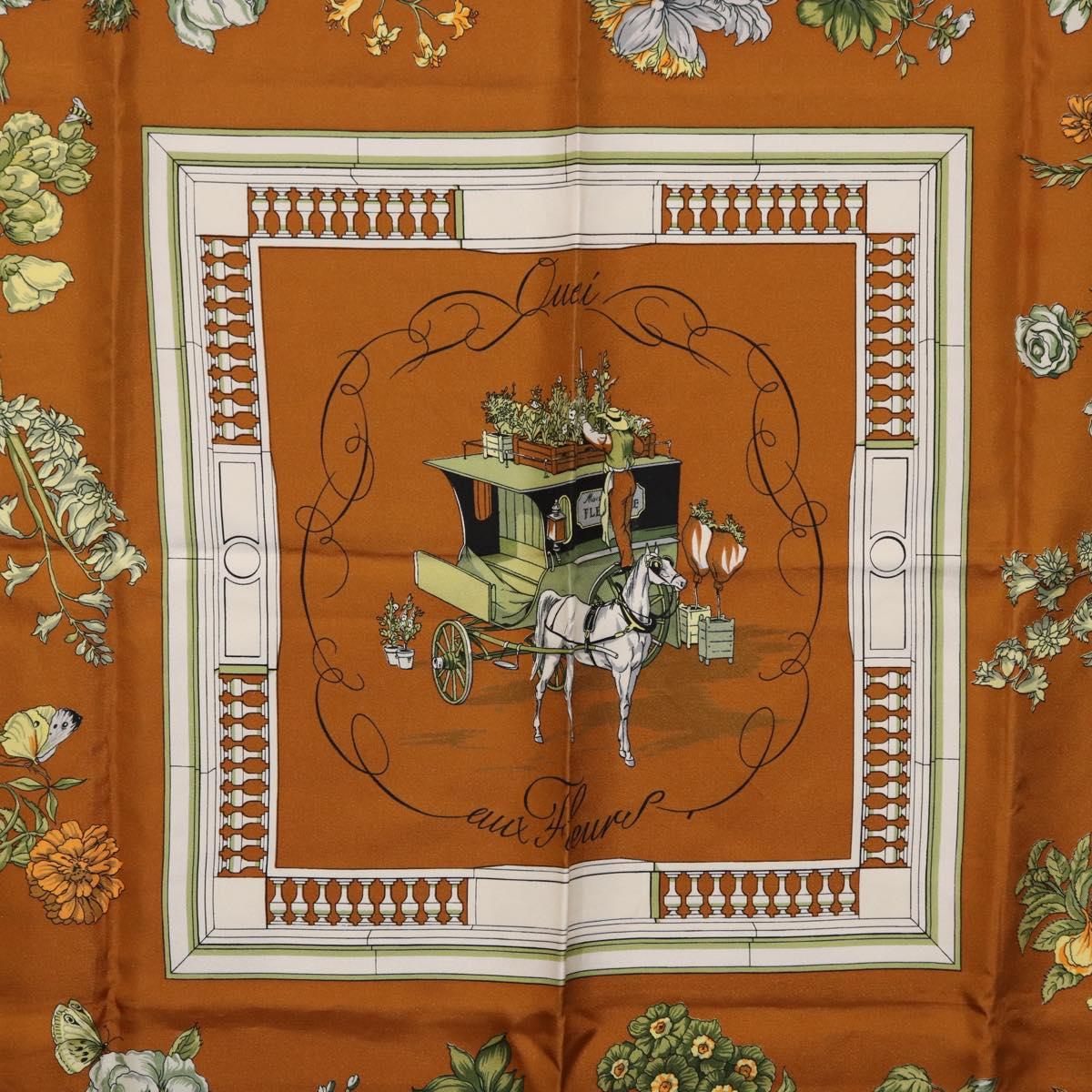 HERMES Carre 90 Scarf ”Quai Aux Fleurs” Silk Brown Auth 192550