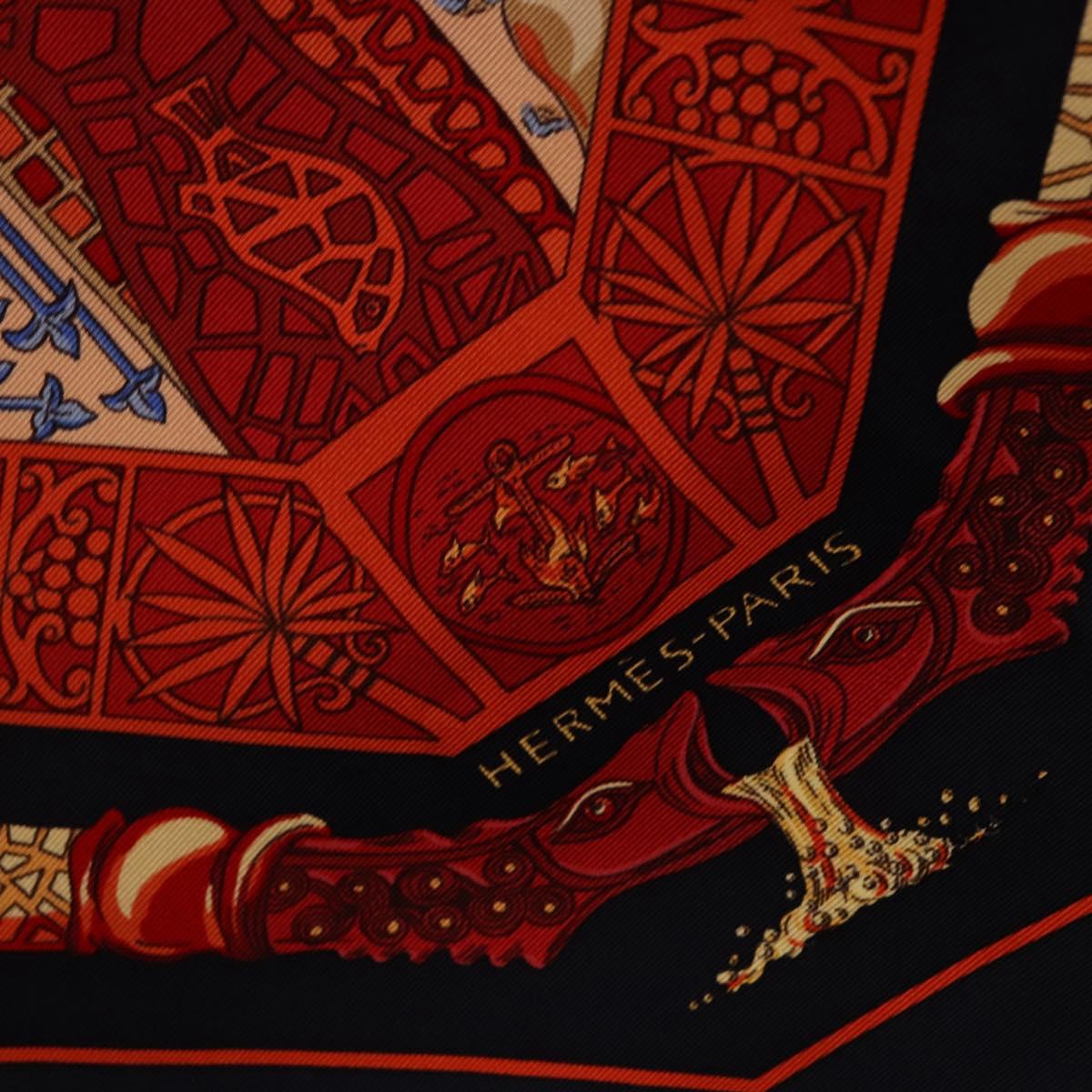 HERMES Carre 90 Scarf ”MARE NOSTRUM” Silk Red Navy Auth 192551