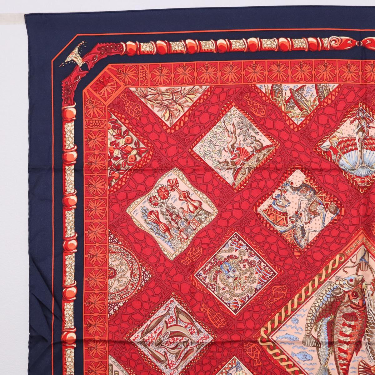 HERMES Carre 90 Scarf ”MARE NOSTRUM” Silk Red Navy Auth 192551