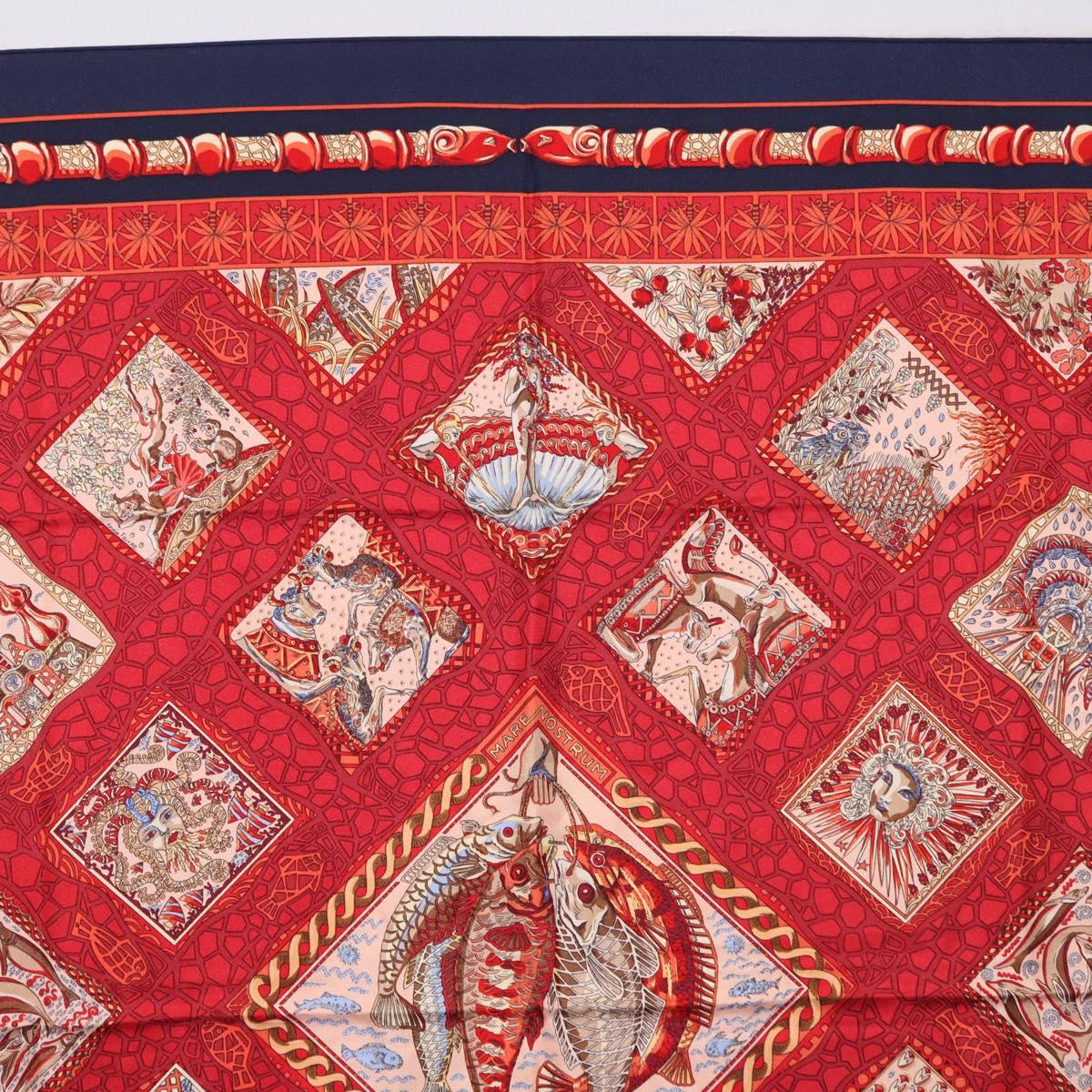 HERMES Carre 90 Scarf ”MARE NOSTRUM” Silk Red Navy Auth 192551