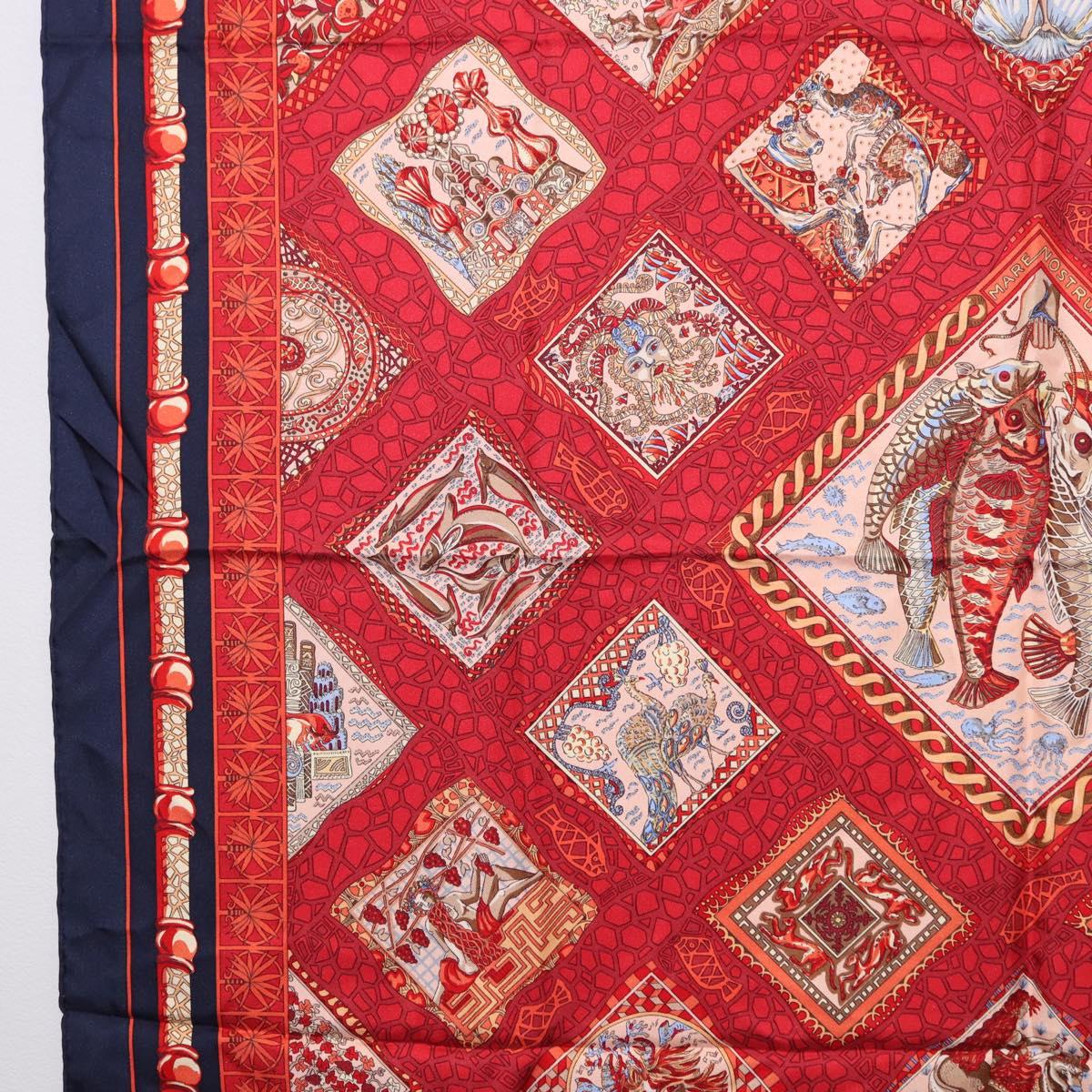 HERMES Carre 90 Scarf ”MARE NOSTRUM” Silk Red Navy Auth 192551