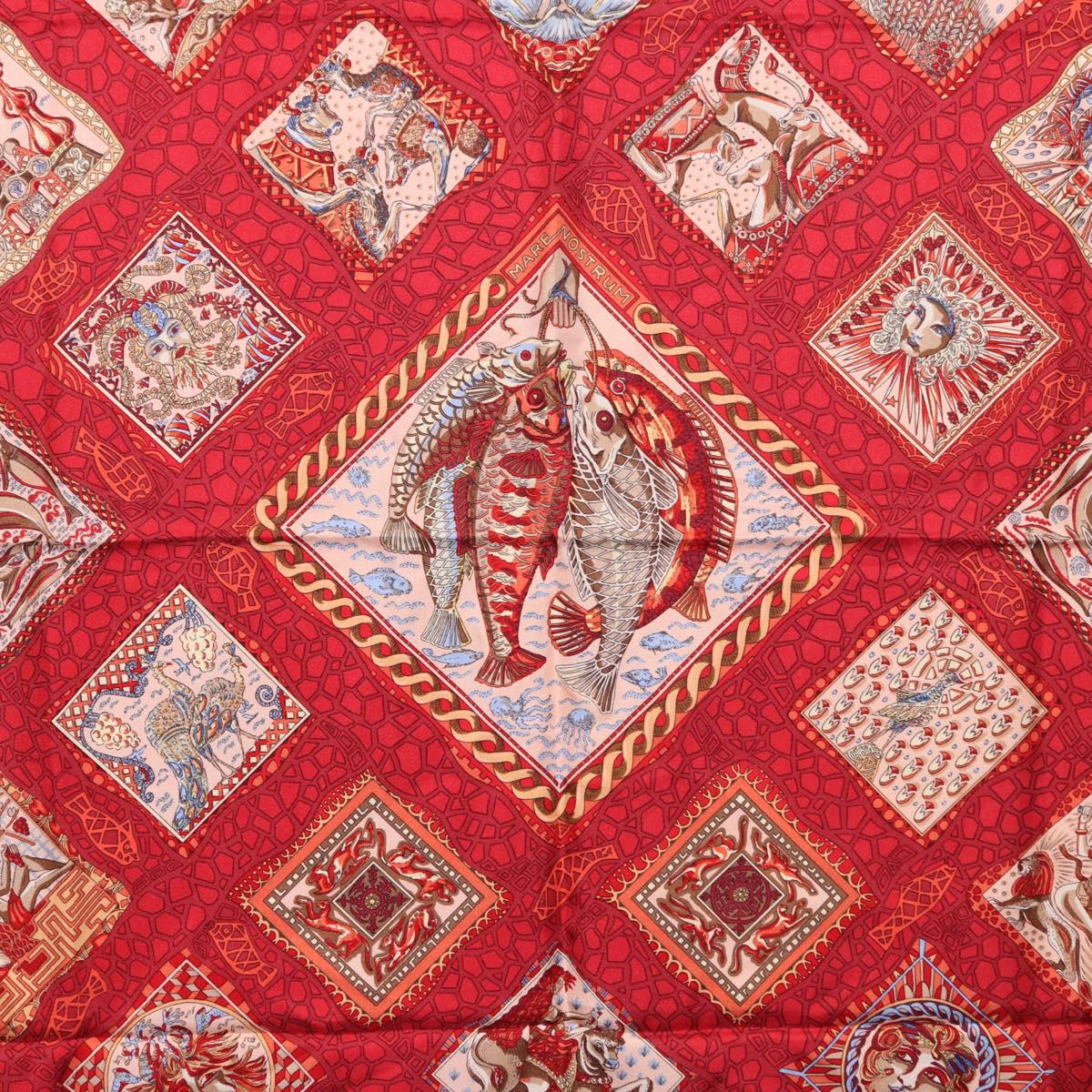HERMES Carre 90 Scarf ”MARE NOSTRUM” Silk Red Navy Auth 192551