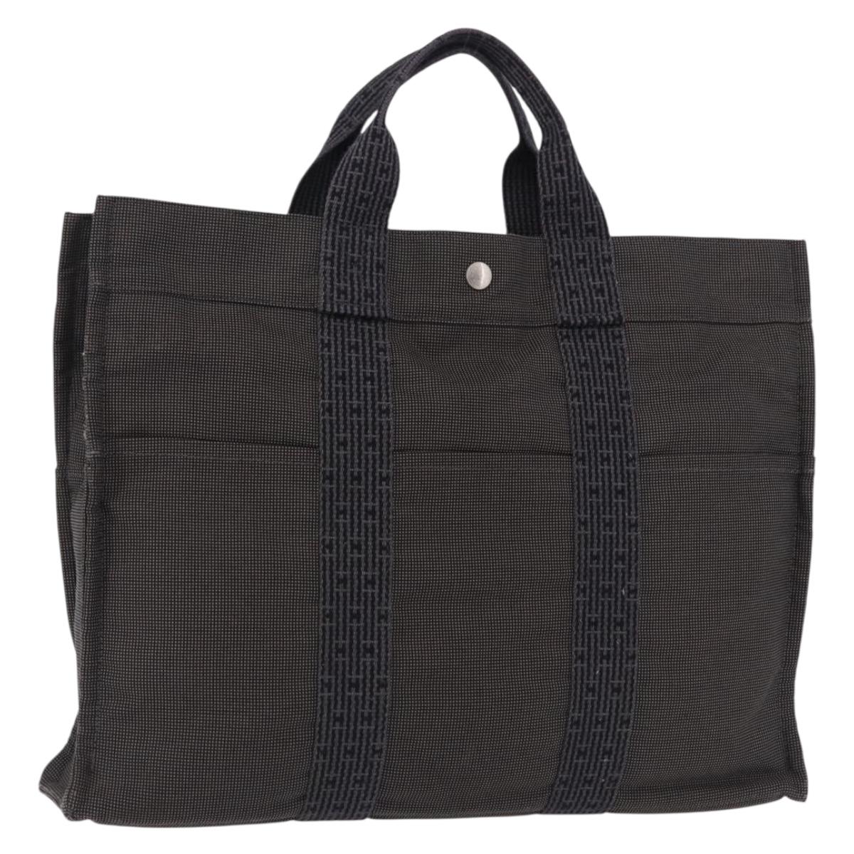 HERMES Her LineMM Hand Bag Canvas Gray Silver Auth 192552
