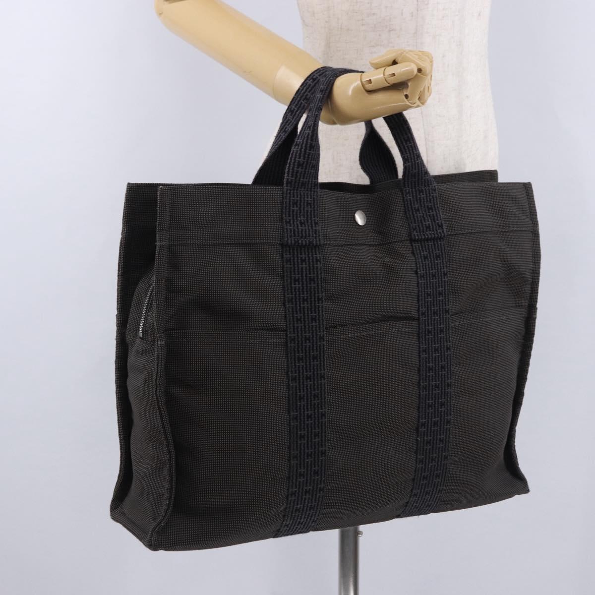HERMES Her LineMM Hand Bag Canvas Gray Silver Auth 192552