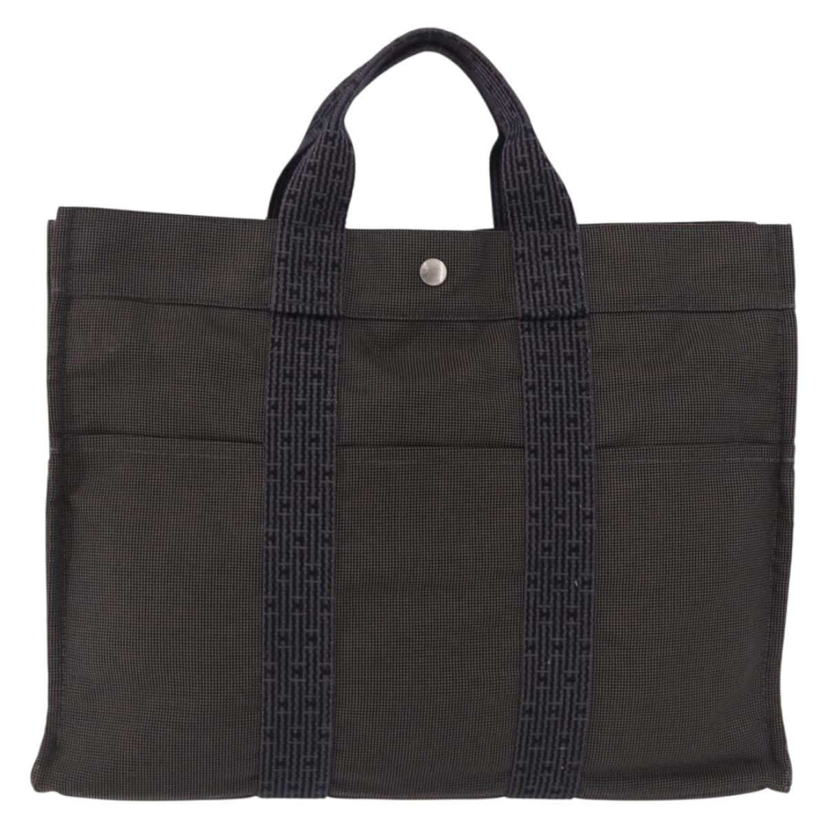 HERMES Her LineMM Hand Bag Canvas Gray Silver Auth 192552