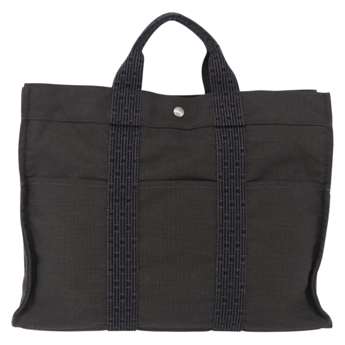 HERMES Her LineMM Hand Bag Canvas Gray Silver Auth 192552