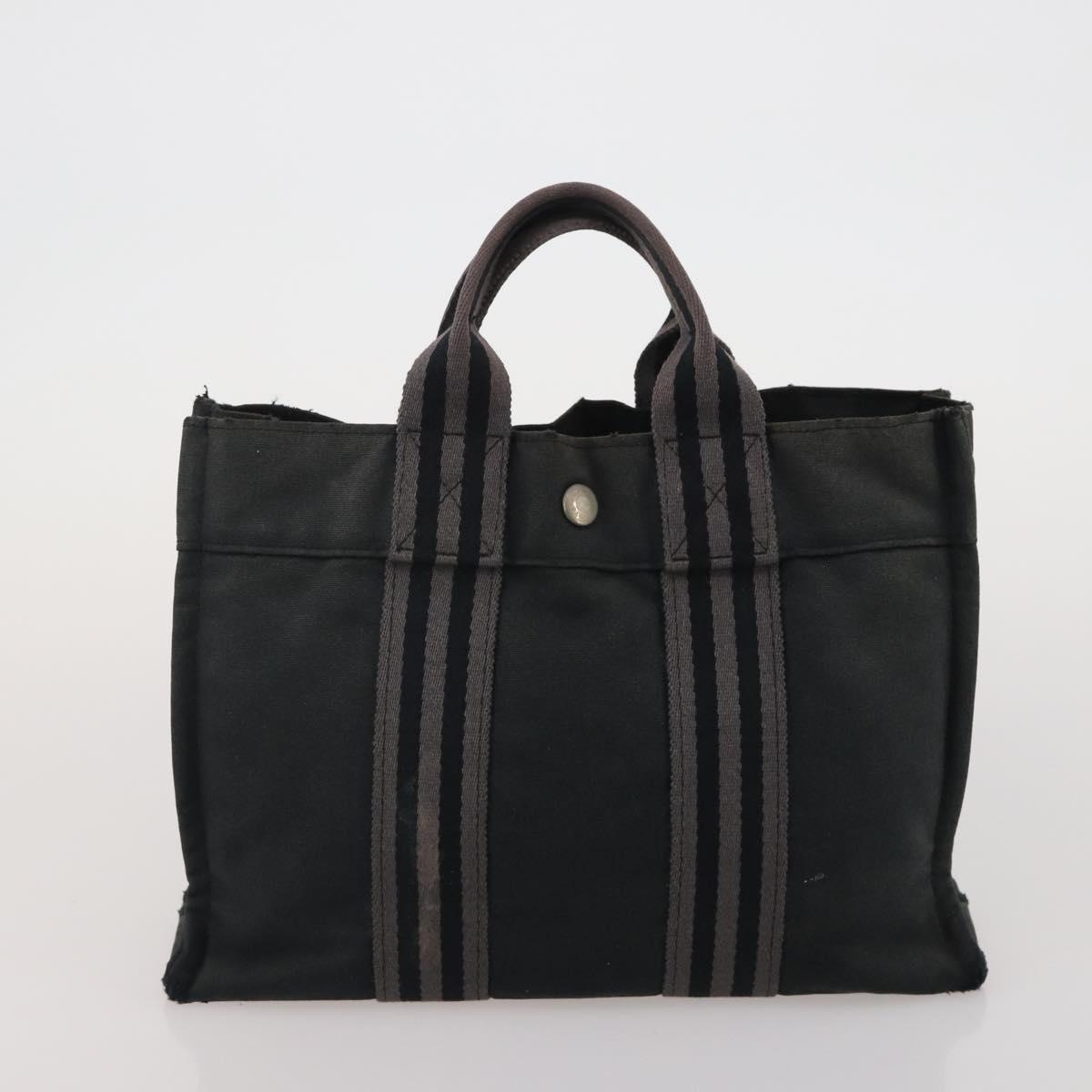 HERMES Fourre Tout Hand Bag cotton 3 Set Black Red Auth 192553