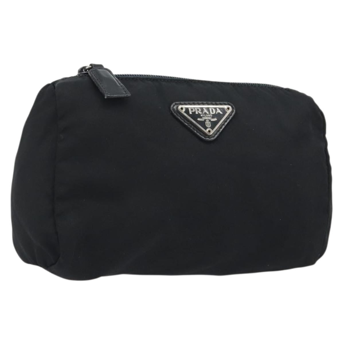 PRADA Pouch Nylon Black Silver Auth 192554