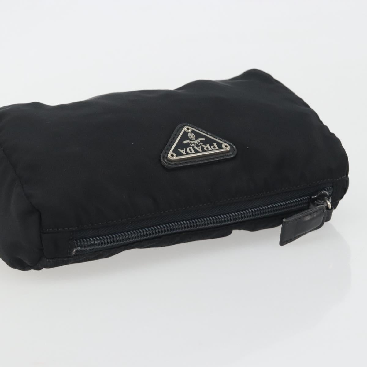 PRADA Pouch Nylon Black Silver Auth 192554