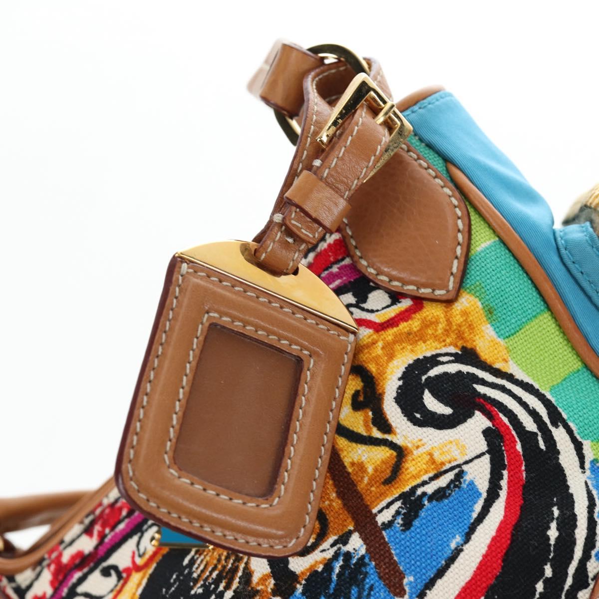 PRADA Venice Pattern Hand Bag Canvas Multicolor Gold Auth 192606SAV