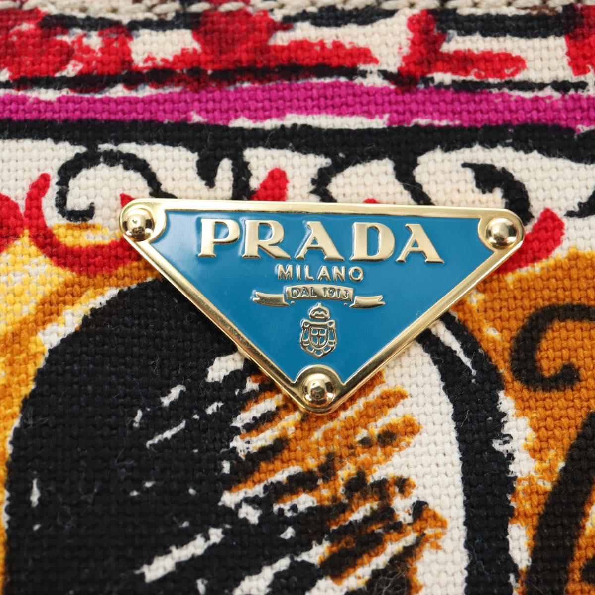 PRADA Venice Pattern Hand Bag Canvas Multicolor Gold Auth 192606SAV