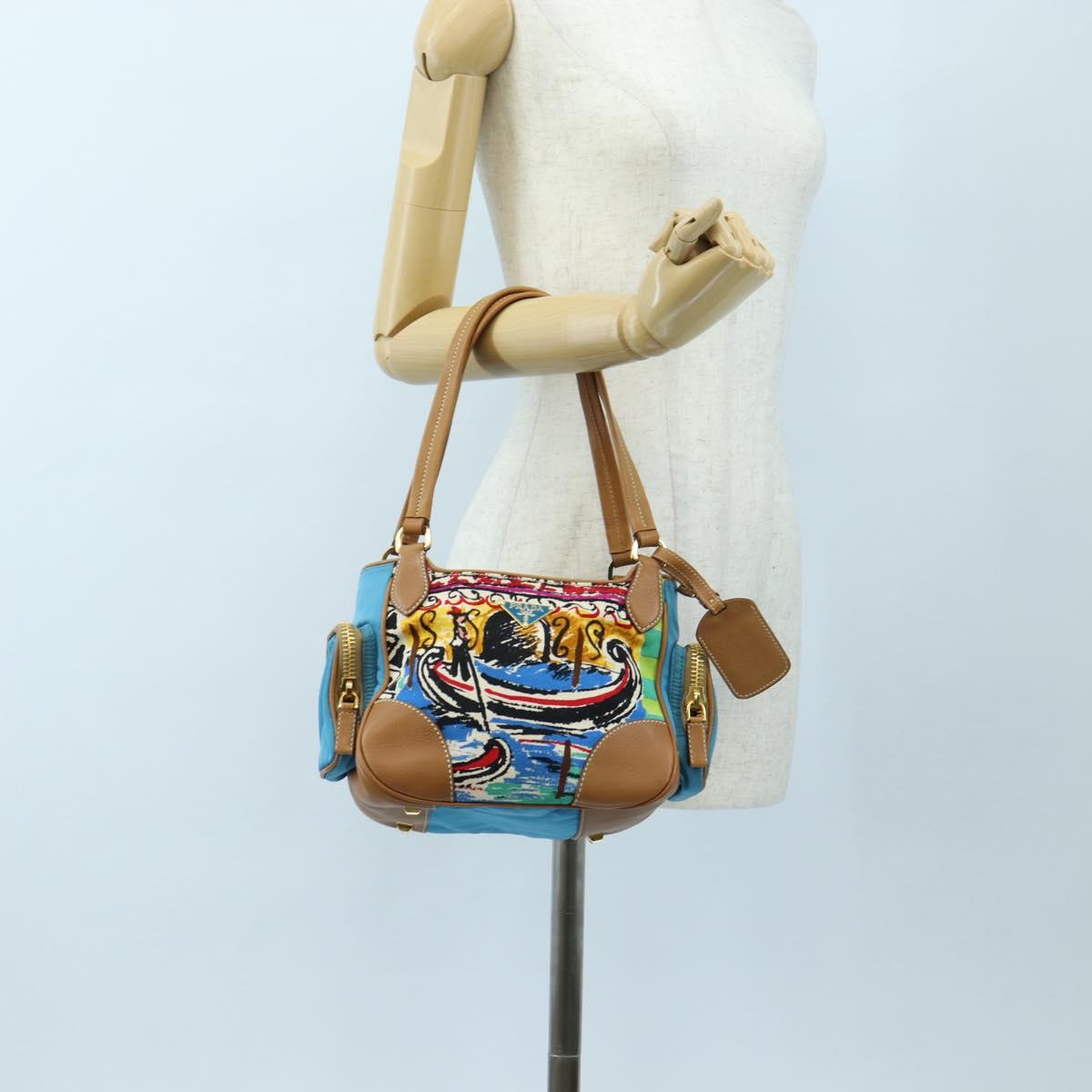 PRADA Venice Pattern Hand Bag Canvas Multicolor Gold Auth 192606SAV