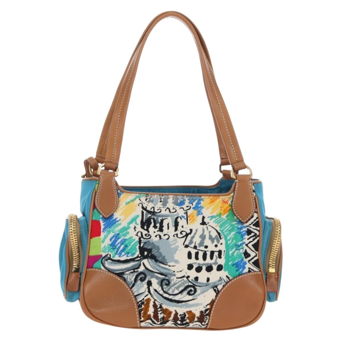 PRADA Venice Pattern Hand Bag Canvas Multicolor Gold Auth 192606SAV