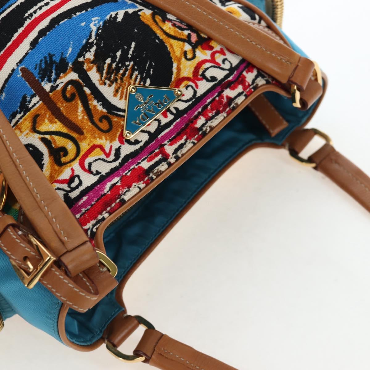 PRADA Venice Pattern Hand Bag Canvas Multicolor Gold Auth 192606SAV