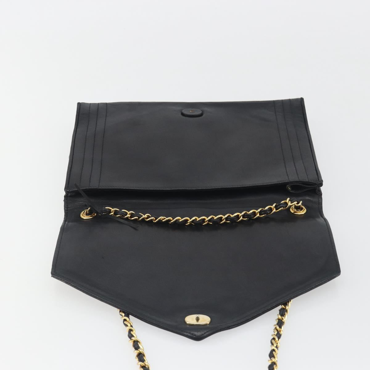CHANEL V Stitch Chain Shoulder Bag Lamb Skin Black Gold CC Auth 192608A