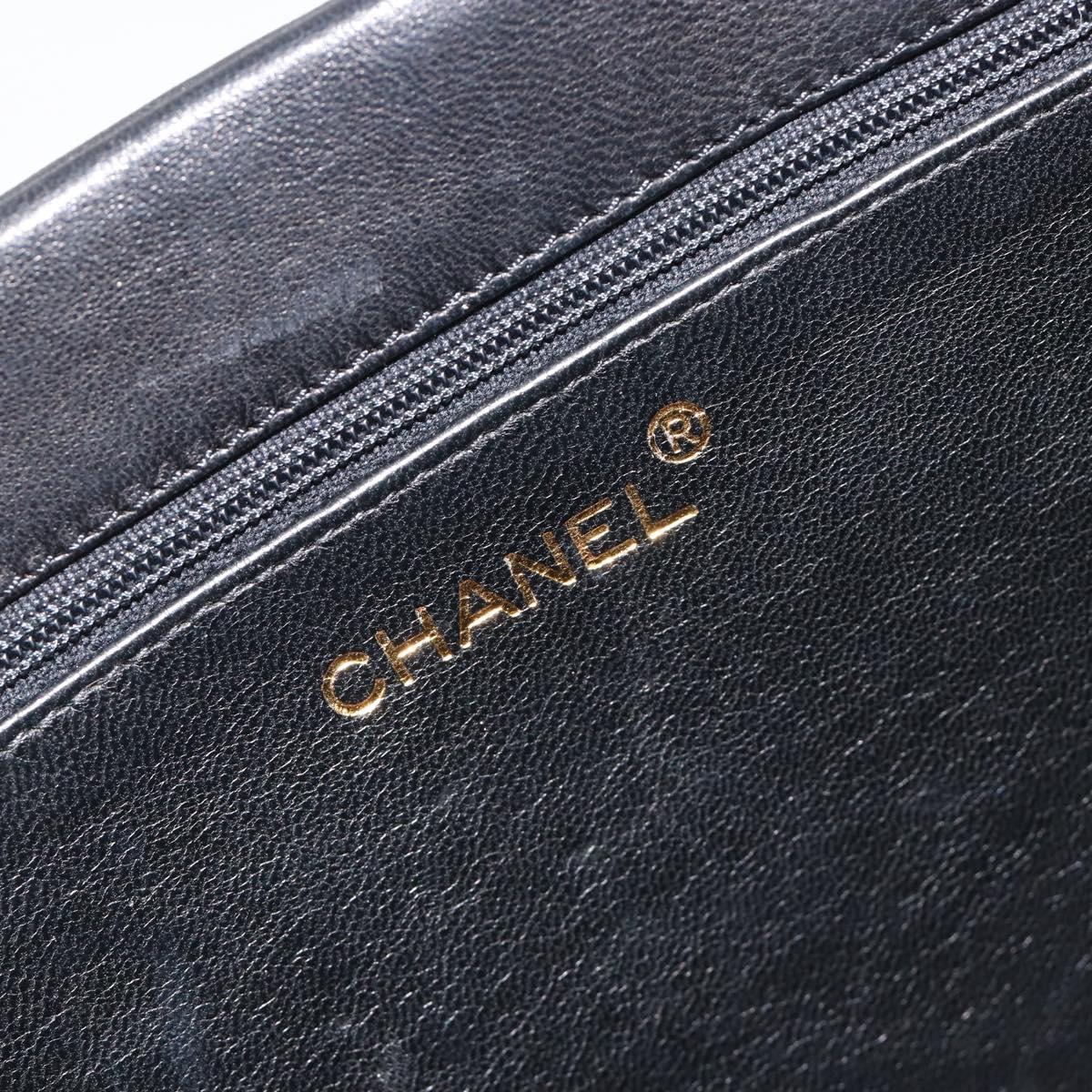 CHANEL V Stitch Chain Shoulder Bag Lamb Skin Black Gold CC Auth 192608A