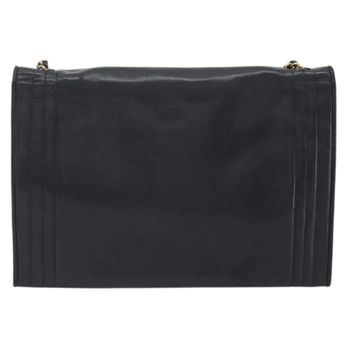 CHANEL V Stitch Chain Shoulder Bag Lamb Skin Black Gold CC Auth 192608A
